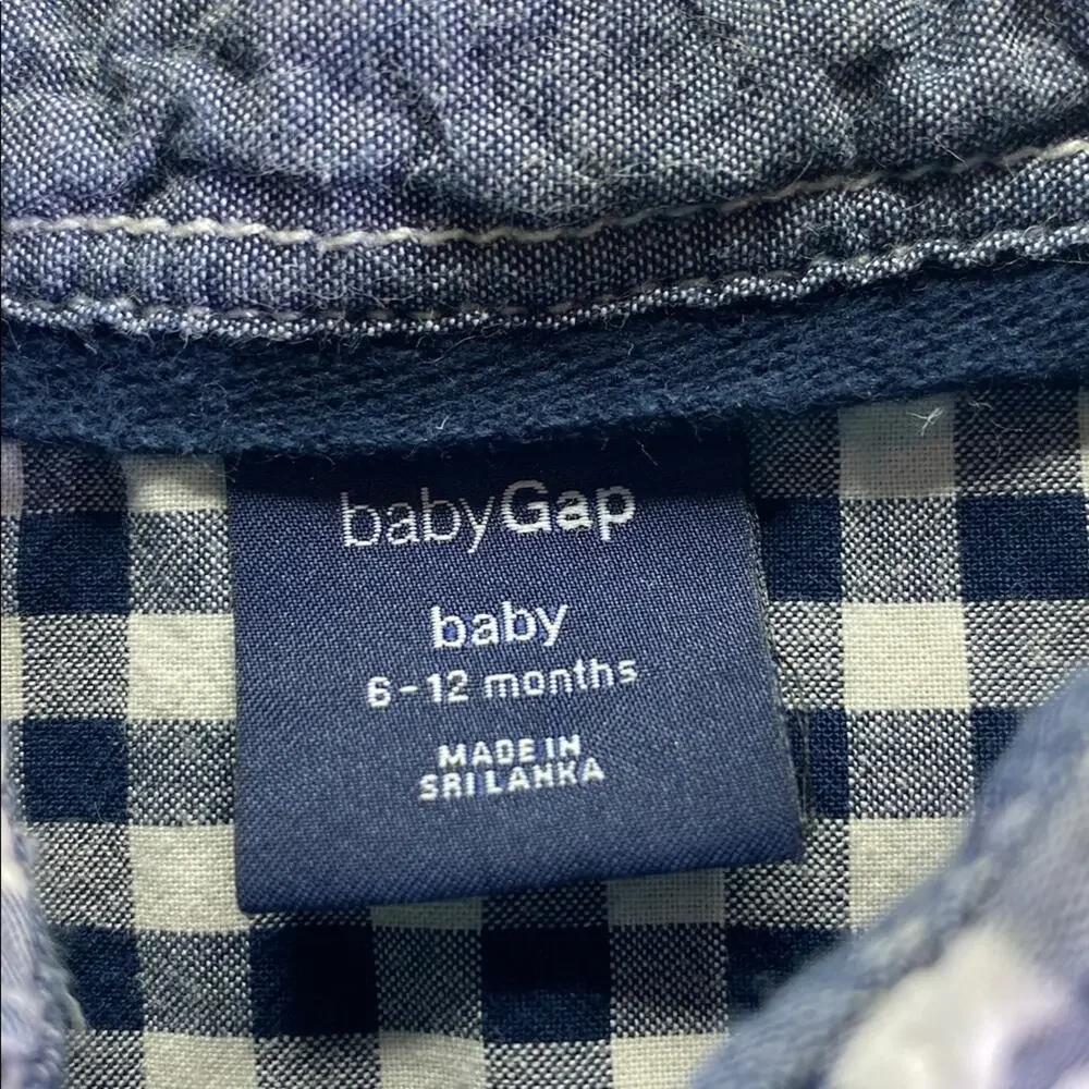 GAP Baby Blue Plaid Button Front Collared Shirt One Piece Size 6-12 Months